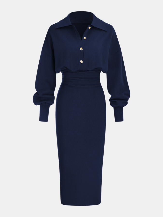 Elegant Waist-cinching Knit Dress