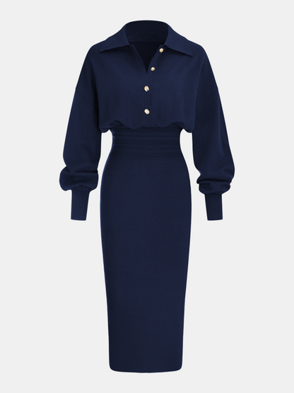 Elegant Waist-cinching Knit Dress
