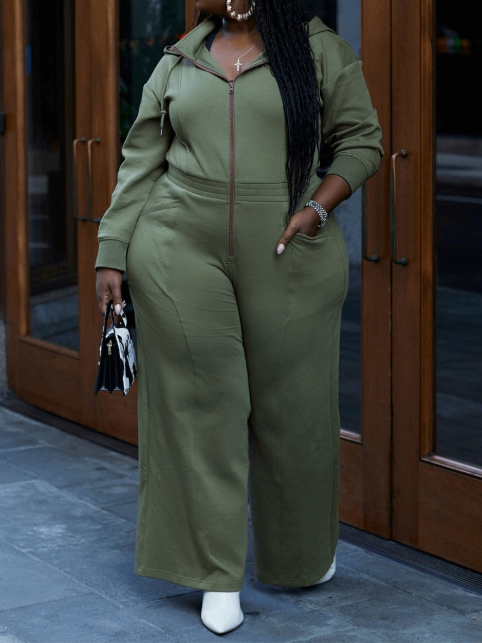 Long-sleeved Hooded Wide-leg Jumpsuit