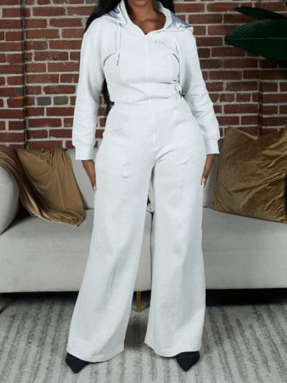 Long-sleeved Hooded Wide-leg Jumpsuit
