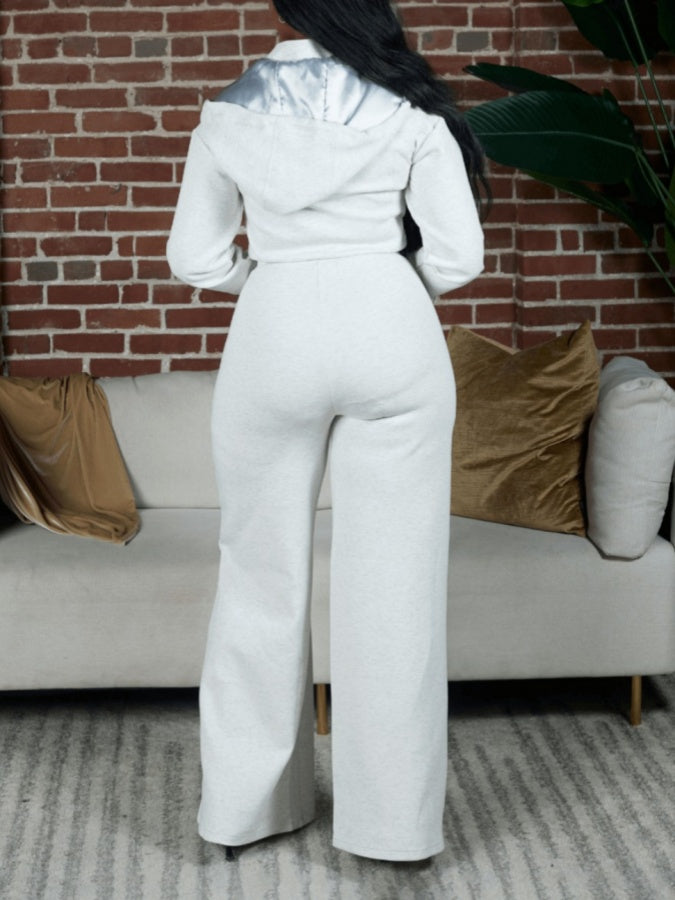 Long-sleeved Hooded Wide-leg Jumpsuit