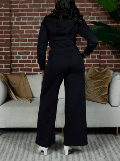 Long-sleeved Hooded Wide-leg Jumpsuit