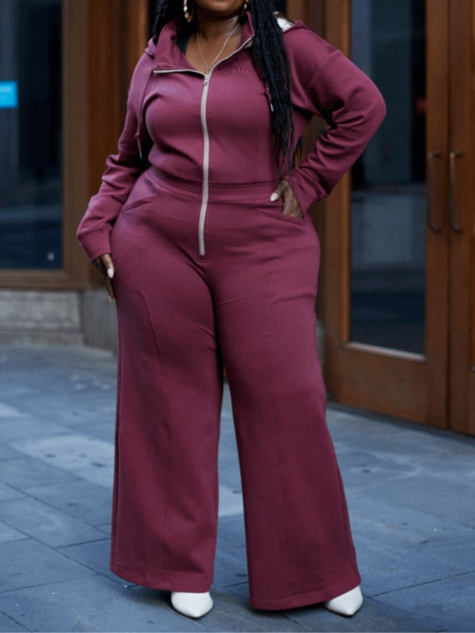 Long-sleeved Hooded Wide-leg Jumpsuit
