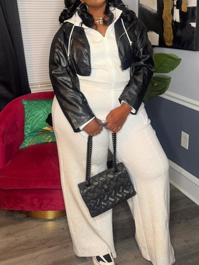 Long-sleeved Hooded Wide-leg Jumpsuit