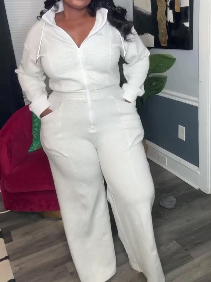 Long-sleeved Hooded Wide-leg Jumpsuit