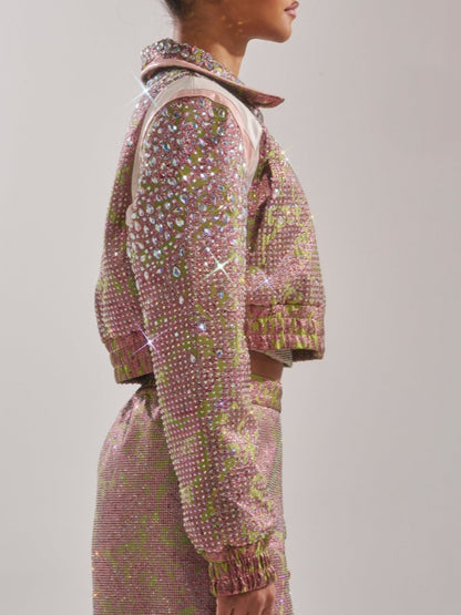 Rhinestone Cropped Bomber Jacket