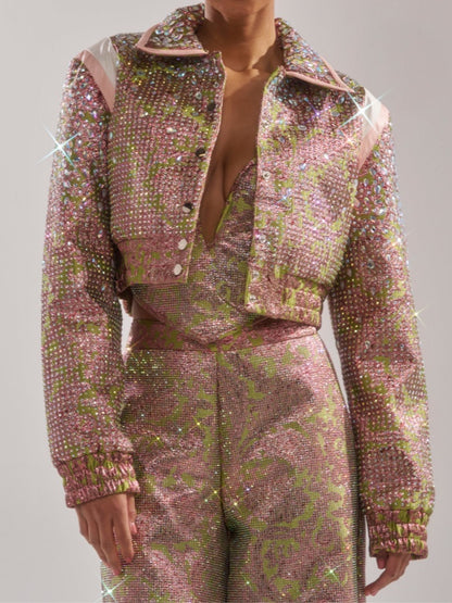 Rhinestone Cropped Bomber Jacket