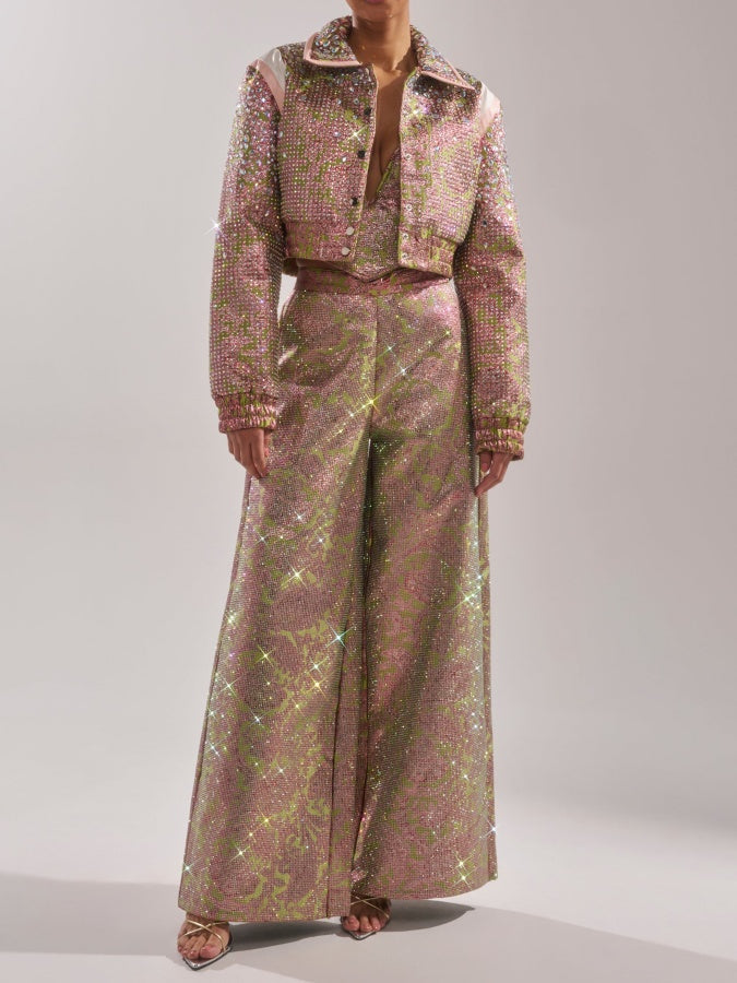 Rhinestone Cropped Bomber Jacket