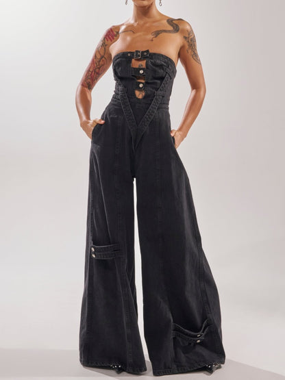 Wide Leg Denim Jumpsuit