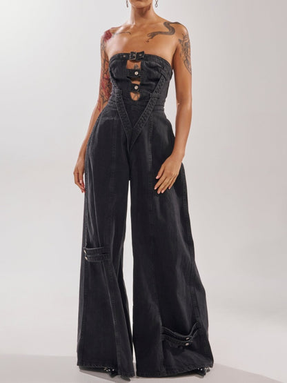 Wide Leg Denim Jumpsuit