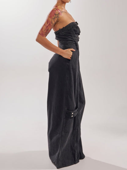 Wide Leg Denim Jumpsuit