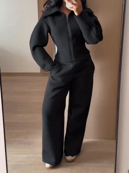 Comfortable Zip-up Jacket Two Pieces Set