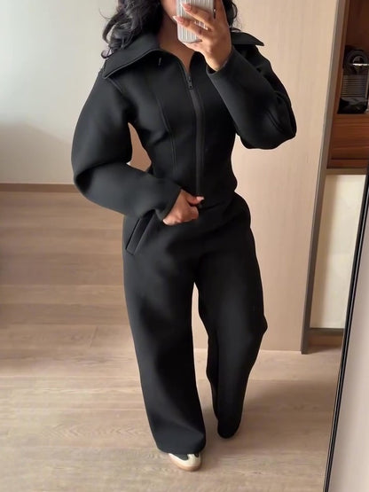 Comfortable Zip-up Jacket Two Pieces Set