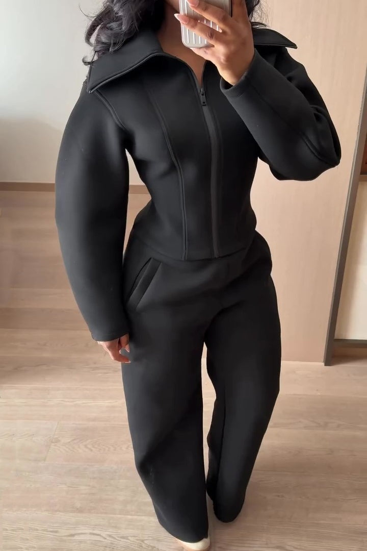 Comfortable Zip-up Jacket Two Pieces Set