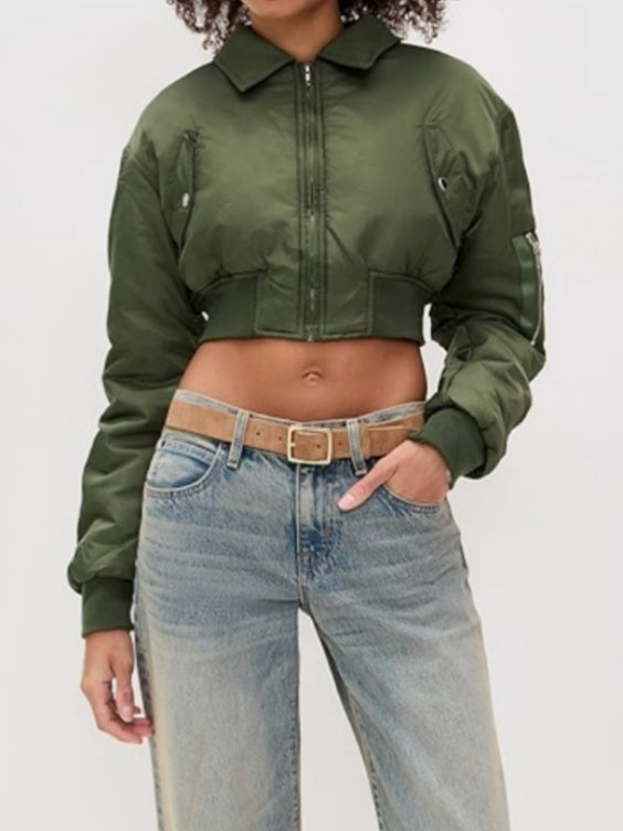 Long Sleeve Crop Bomber Jacket