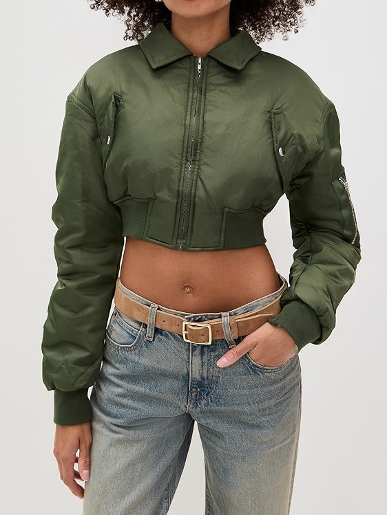 Long Sleeve Crop Bomber Jacket