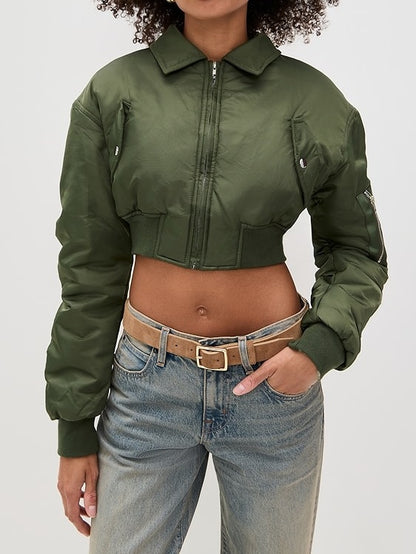 Long Sleeve Crop Bomber Jacket