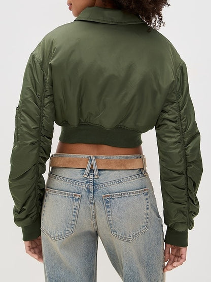 Long Sleeve Crop Bomber Jacket
