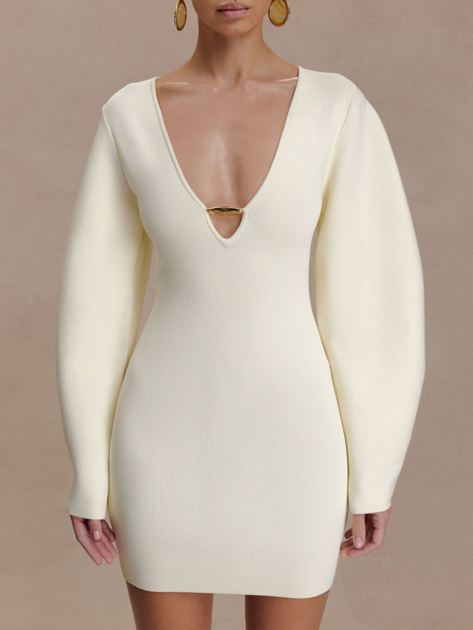 Balloon Sleeve Knit Mini Dress