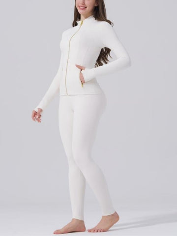 Gold Zipper Jacket & Leggings Two Pieces Set