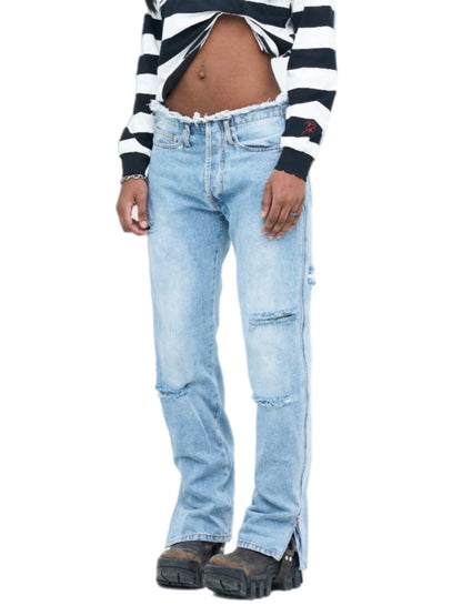 Ripped Jeans With Side Zipper