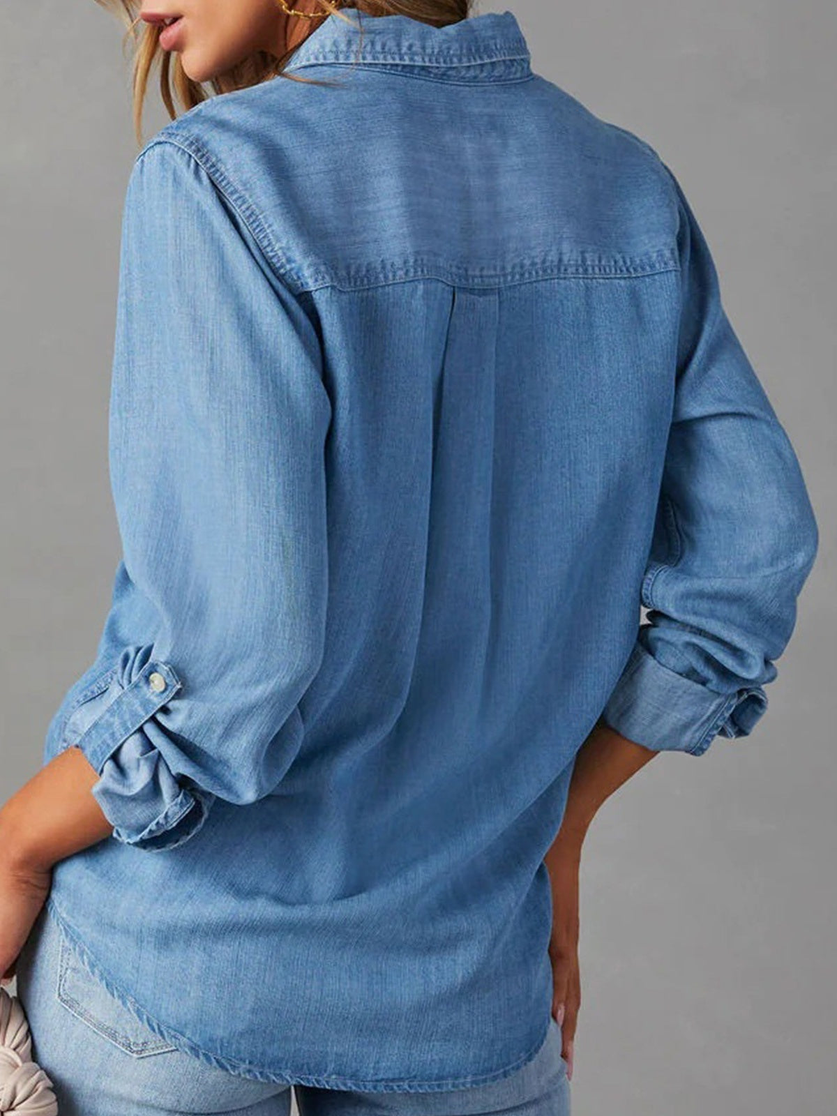 Casual Collared Long-sleeved Denim Shirt