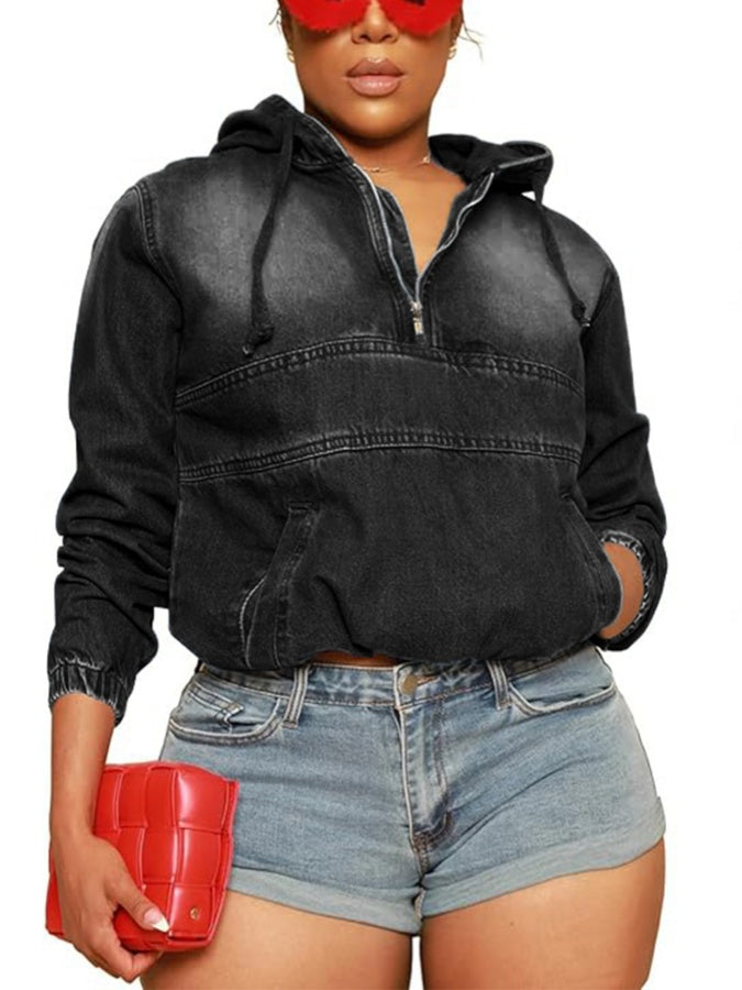 Half Zip Up Denim Hoodie