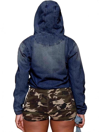 Half Zip Up Denim Hoodie