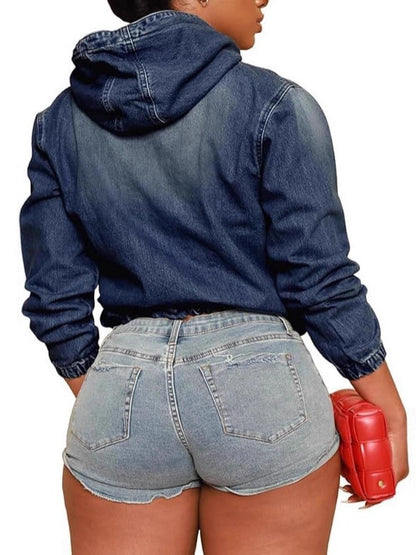 Half Zip Up Denim Hoodie