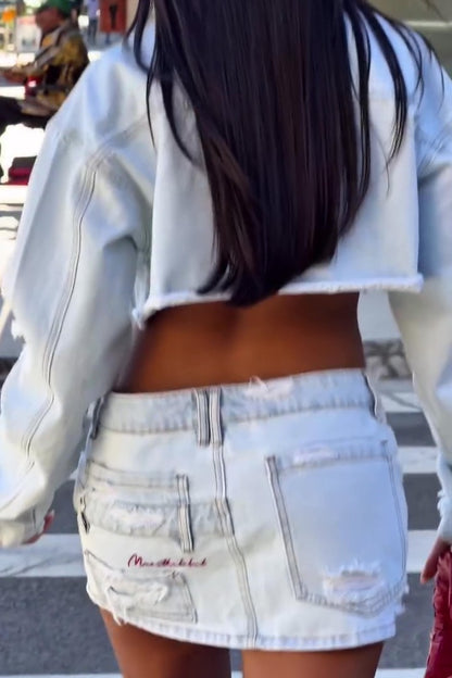 Ripped Denim Two Pieces Set