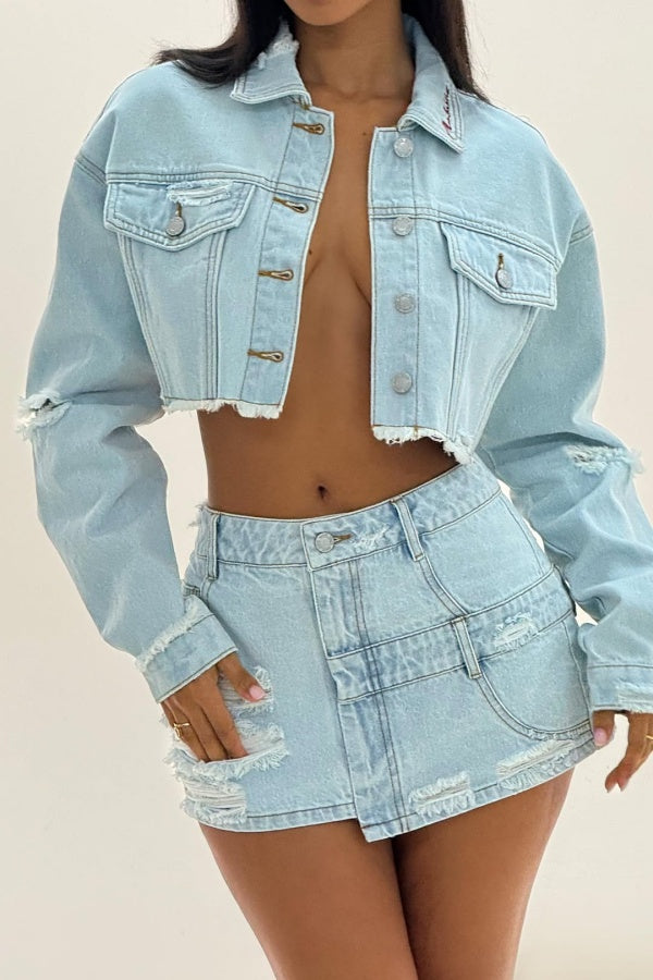 Ripped Denim Two Pieces Set