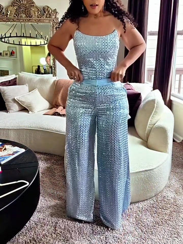 Sequined Satin Two Pieces Set