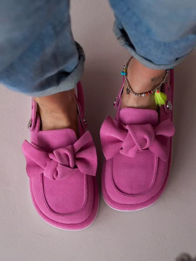 Bow-tie Suede Platform Mules Shoes