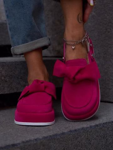 Bow-tie Suede Platform Mules Shoes
