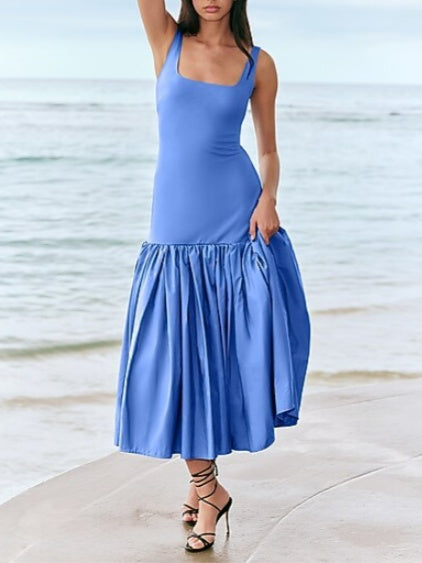 Elegant Square Neck Sleeveless Maxi Dress