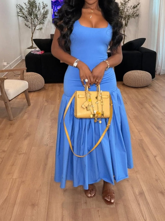 Elegant Square Neck Sleeveless Maxi Dress