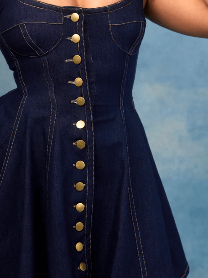 Elegant A-line Denim Mini Dress