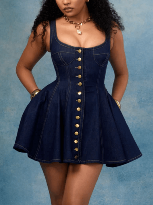 Elegant A-line Denim Mini Dress
