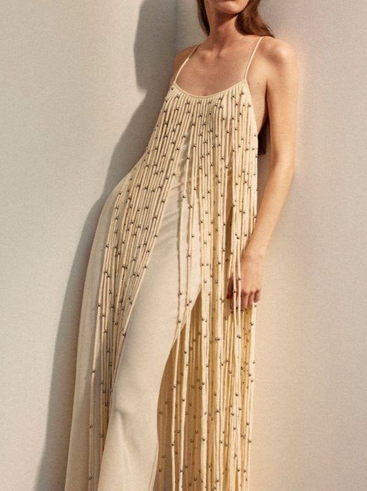 Elegant Tassel Suspenders Maxi Dress