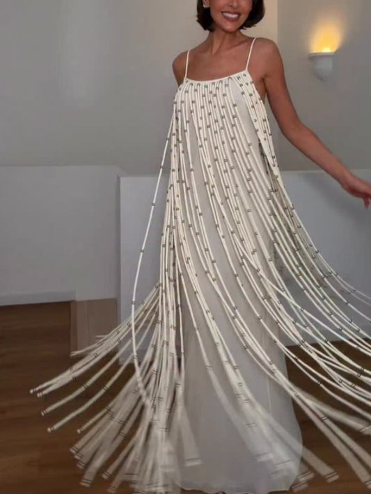Elegant Tassel Suspenders Maxi Dress
