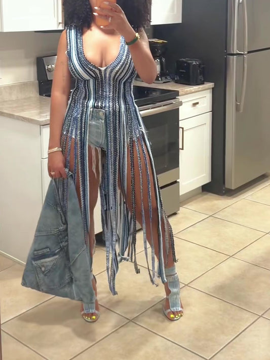 V-neck Sleeveless Tassel Top