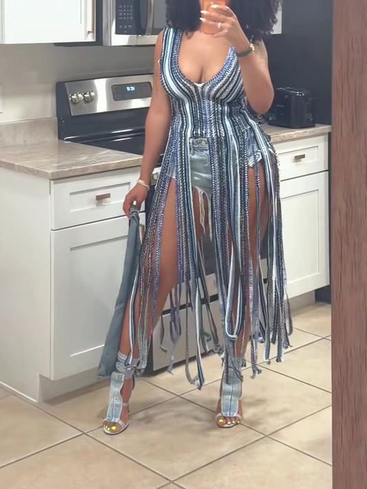 V-neck Sleeveless Tassel Top