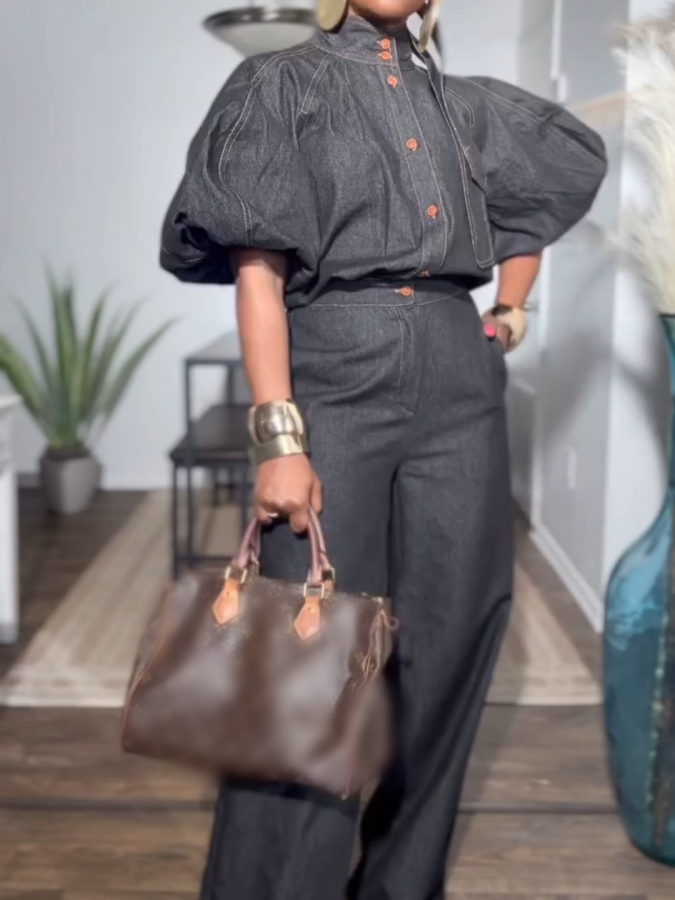 Bubble Short Sleeve Denim Jumpsuit