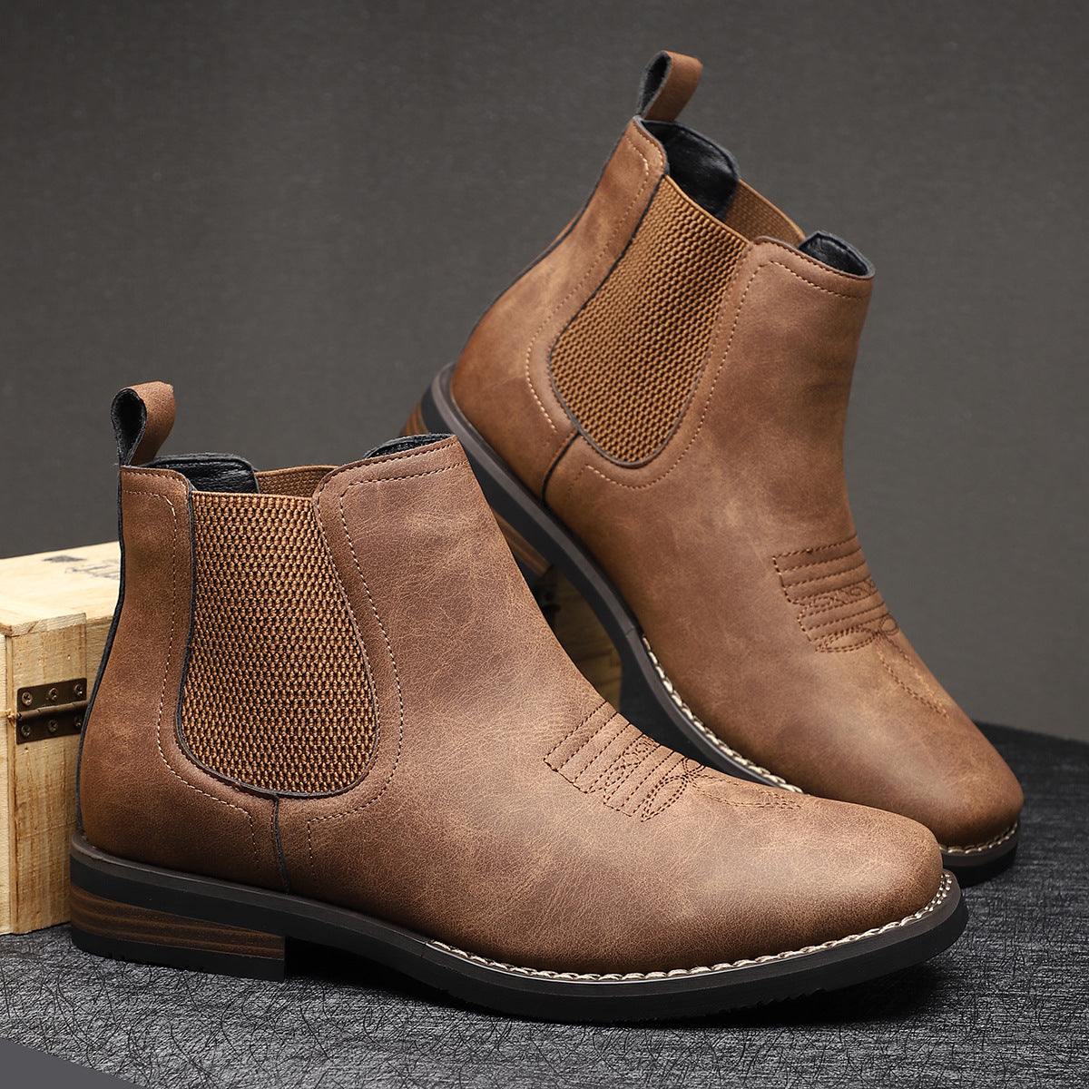Square Toe Chelsea Ankle Boots