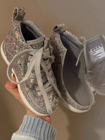 Shiny Full-coverage Zipper High-top Athletic Shoes For Kids