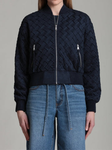 Faux Suede Woven Bomber Jacket