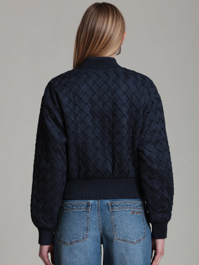 Faux Suede Woven Bomber Jacket