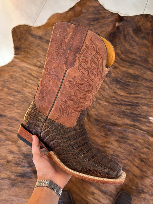 Men's Crocodile Textured Leather Boots-Square Toe