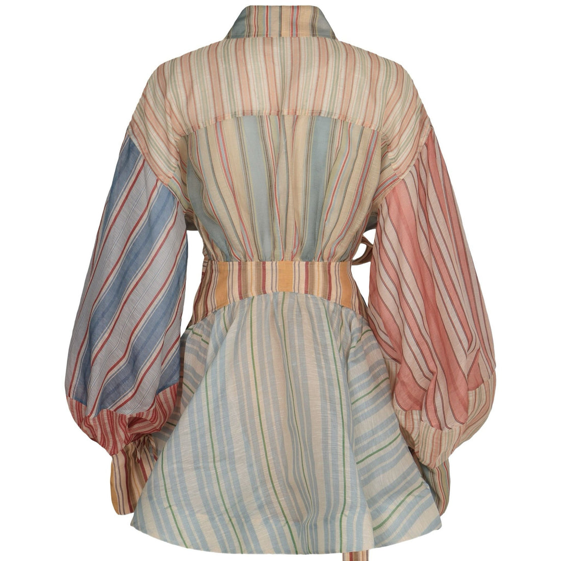 Striped Puff-sleeve Mini Dress