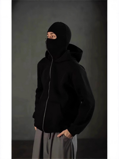 Double-layered Hooded Sweatshirt Jacket With Face Mask